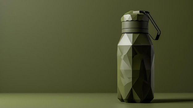 Ilustracja renderingu 3D zielonej wielobocznej butelki wody na pasującym zielonym tle