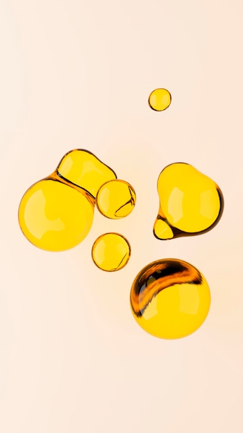 Ilustracja renderowania 3d kropli oleju na izolowanym jasnożółtym tle Przezroczysty