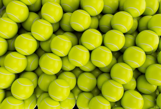Ilustracja renderowania 3D minimalne tło stos piłek tenisowych