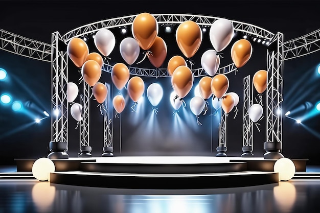 Ilustracja renderowania 3D nowoczesny Pusta scena koncertowa ze światłem balonów Wygenerowany projekt AI