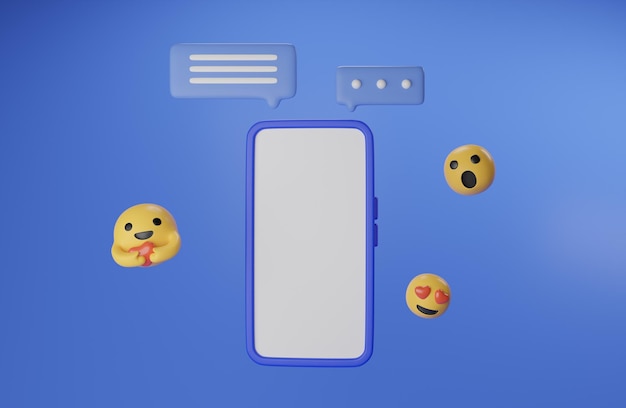 Ilustracja renderowania 3D Smartfon z ikoną powiadomienia emoji klawiatury czatu