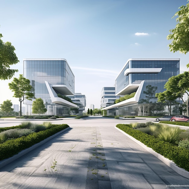 ilustracja renderowania Business Park3D nowoczesnego biznesu