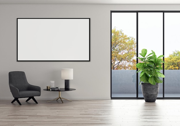 Ilustracja Renderowanie 3D duże luksusowe nowoczesne jasne wnętrza Salon z ramkami makieta komputer generowany cyfrowo obraz