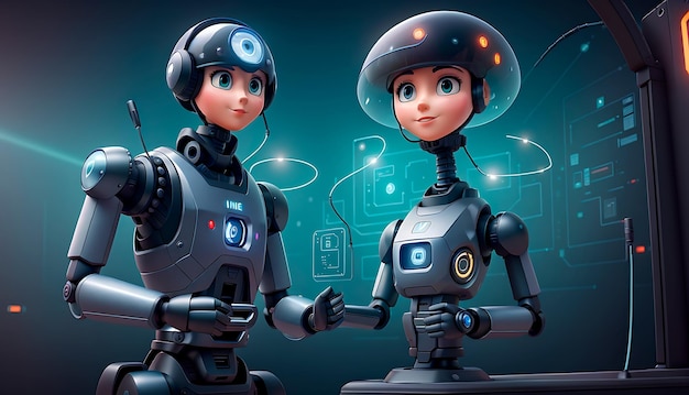 Ilustracja robota technologii sztucznej inteligencji futurystyczny świat