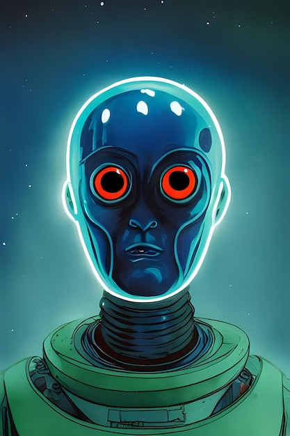 Ilustracja robota z czerwonymi oczami