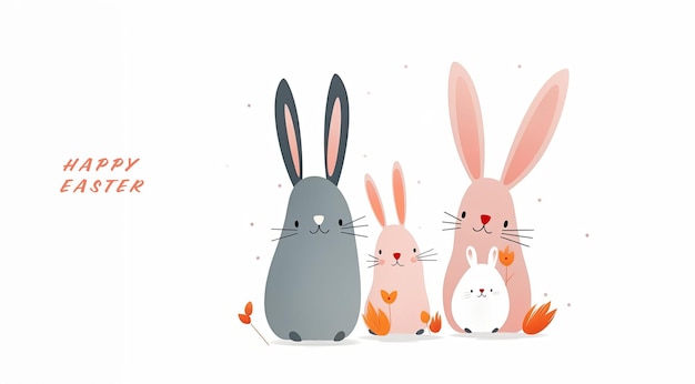Ilustracja rodziny królików na białym tle Szczęśliwe życzenia wielkanocne