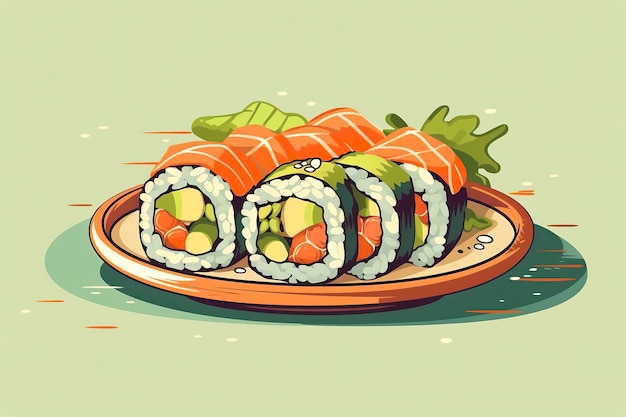 Ilustracja rolki sushi Ilustracja żywności Generative AI