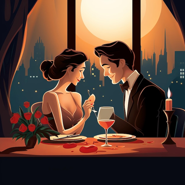 ilustracja romantyczny posiłek kreskówka prosty elegancki