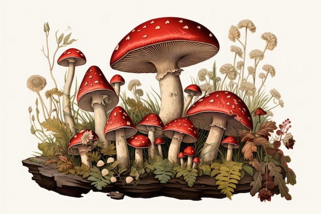 Ilustracja roślin botanicznych grzybów Generuj Ai