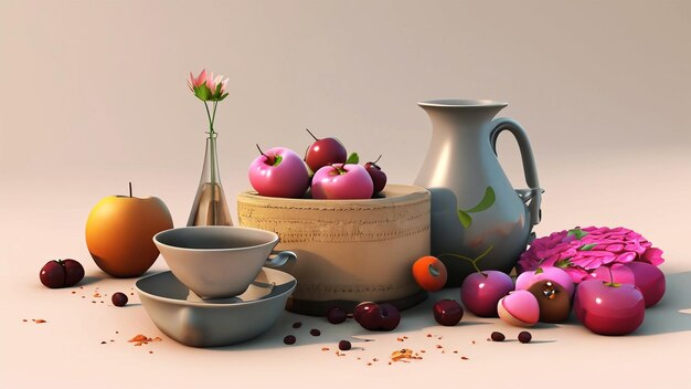 Ilustracja różnych owoców na ceramice