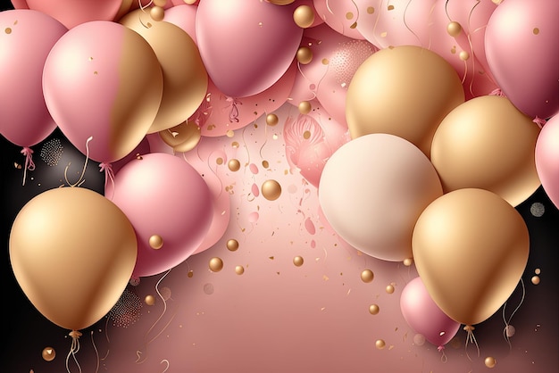 Ilustracja różowego i złotego tła balonu partyjnego odpowiedniego do użycia na fantazyjnym wydarzeniu