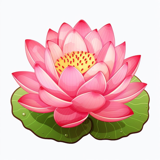Zdjęcie ilustracja różowego kwiatu lotosu z zielonymi liśćmi na białym tle generatywny ai