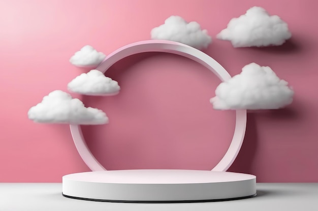 Ilustracja różowego podium pokryta chmurami