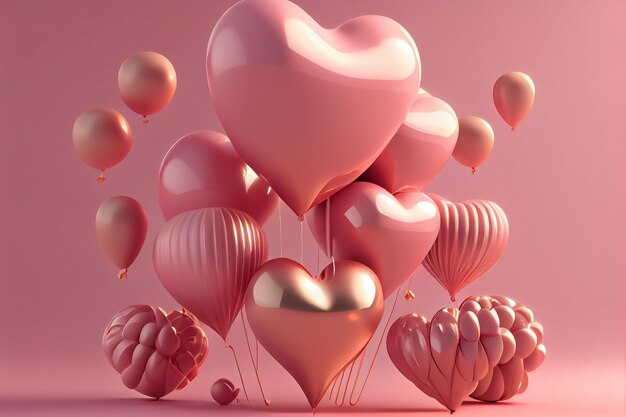 Ilustracja różowych balonów powietrznych na tym samym kolorze tła AI
