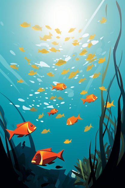 ilustracja ryb pływających w oceanie