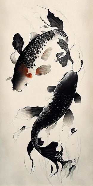 Ilustracja ryby koi w realistycznym pędzlu, nowoczesnym stylu sztuki, tradycyjnym japońskim stylu malarstwa