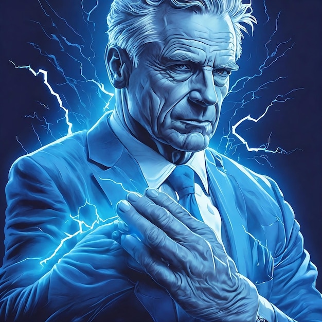 Ilustracja rysunek zmarszczonej ręki mężczyzny na niebieskim tle na świętowanie Dnia Parkinsona