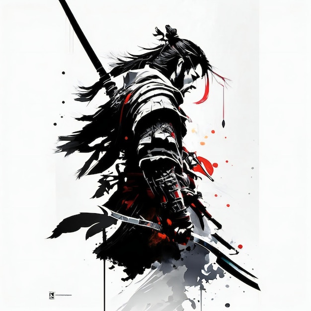 Ilustracja samuraja w stylu szkicu miecza Generacyjna AI