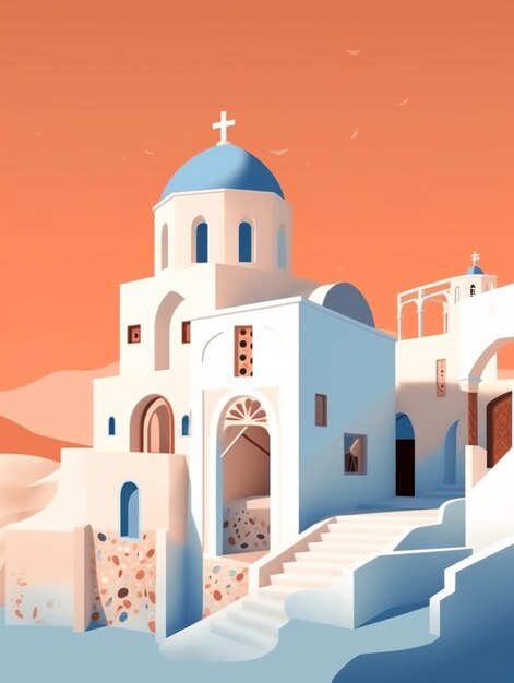 Ilustracja Santorini Grecja wyspa Cyklady wyspa