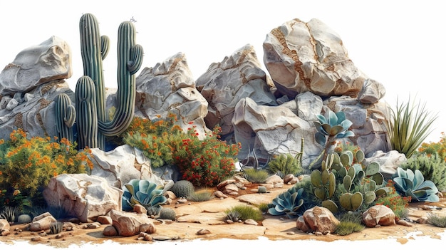 Ilustracja sceny pustynnej izolowana na białym tle To jest realistyczna fantastyczna sztuka w stylu kreskówki scena tapeta tło historii i ilustracja projektu karty