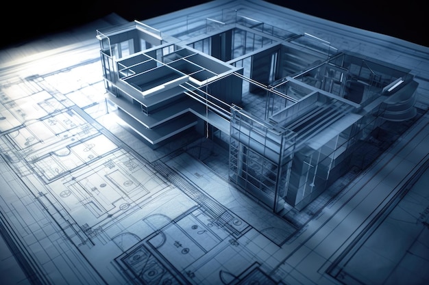 Ilustracja schematu domu na stole do generatywnej sztucznej inteligencji