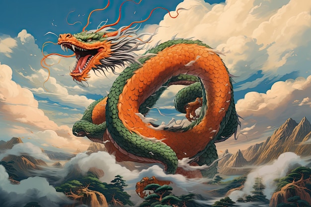 Ilustracja Shenrona pływającego wśród chmur nimbus