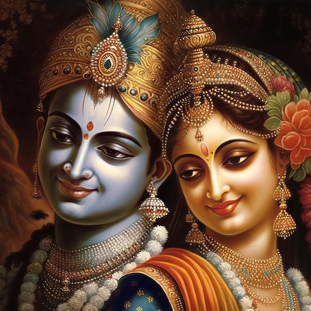 Ilustracja Shree Krishna i Radha Generatywna ai