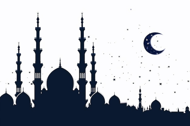 Ilustracja siluety muzułmańskiego meczetu Islamski Ramadhan