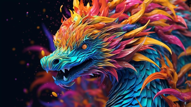 ilustracja smoka wody ognia z jasnym kolorowym wzorem