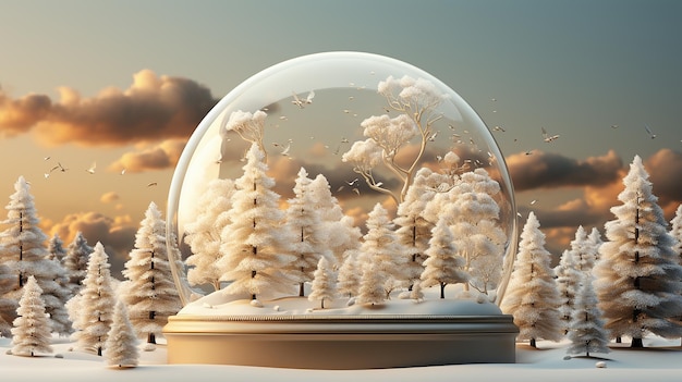 Ilustracja Snow Globe Serenity 3d Z Białą Pokrywą śnieżną