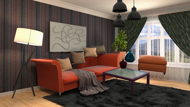 Ilustracja Sofa unosząca się w salonie