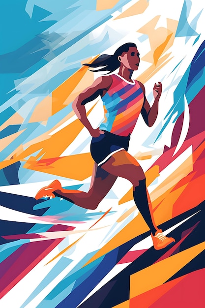Ilustracja Sprint Race Prędkość i zwinność Żywy schemat kolorystyczny z Cont Flat 2D Sport Art Poster