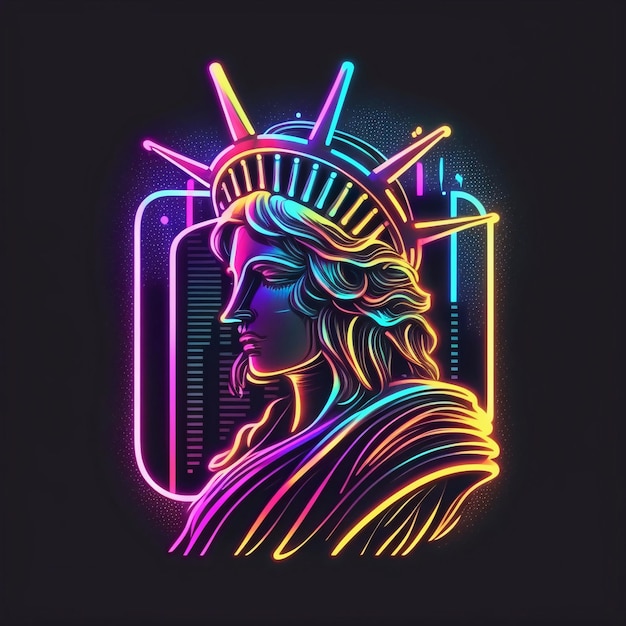 ilustracja statua wolności w stylu neonowym. Nowy Jork,