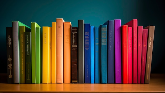 ilustracja stos kolorowych książek na półce ai generatywny