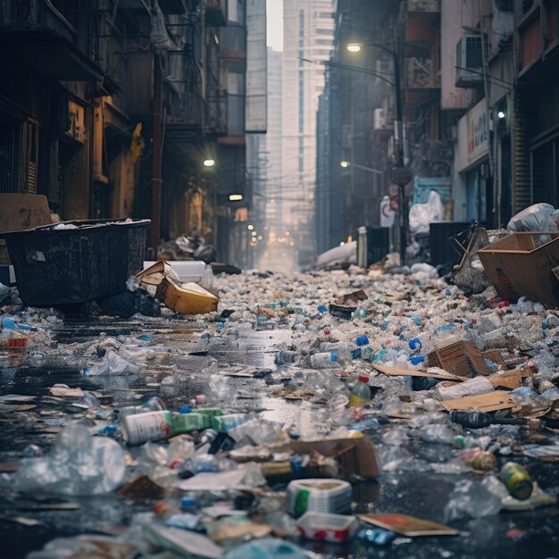 Ilustracja stosu śmieci na ulicach miasta