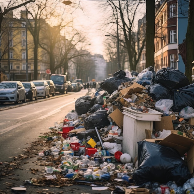 Ilustracja stosu śmieci na ulicach miasta