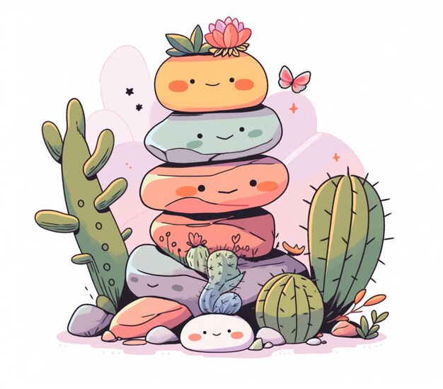 Zdjęcie ilustracja stosu sushi i kaktusów z motylem generatywnym ai