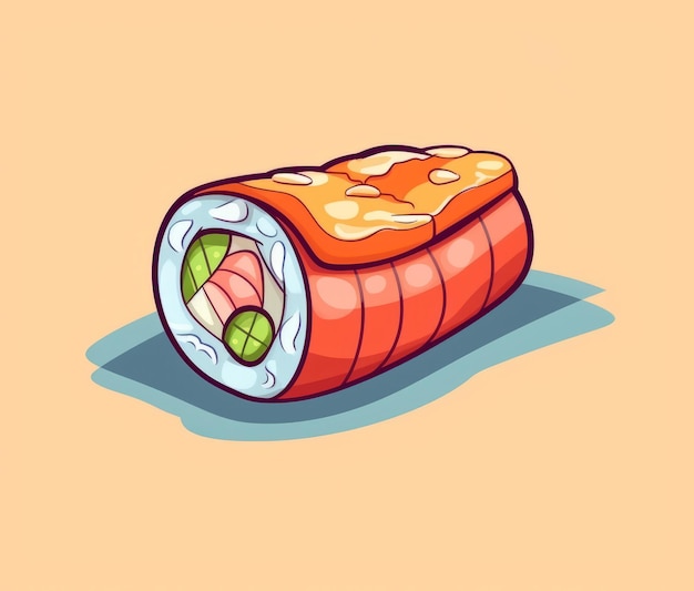 Ilustracja sushi z łososiem i ogórkiem.