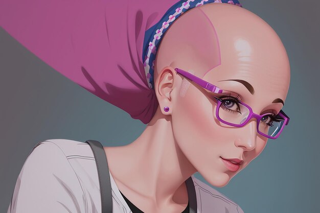 Ilustracja świadomości raka piersi dla różowej październikowej łysawej kobiety