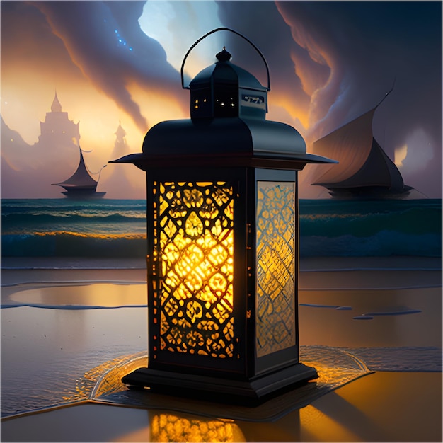 Ilustracja świateł latarni w ciemnej nocy latarnia ramadanu