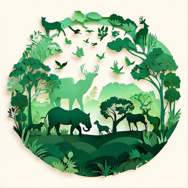 Zdjęcie ilustracja światowego dnia dzikiej przyrody grupa zwierząt stojących na tle lasu