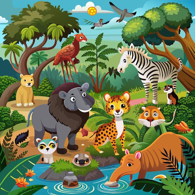 Ilustracja Światowego Dnia Dzikiej Przyrody z zwierzętami