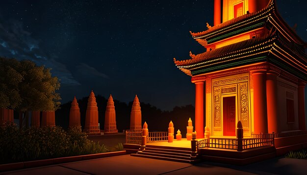 ilustracja świątyni w nocy generatywny ai