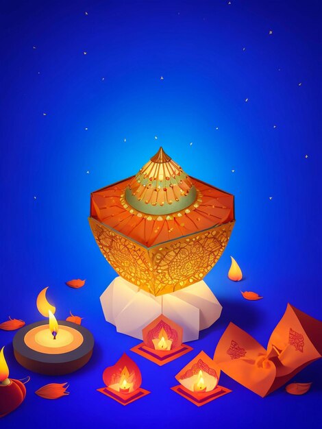 Zdjęcie ilustracja święta diwali diya lamp z