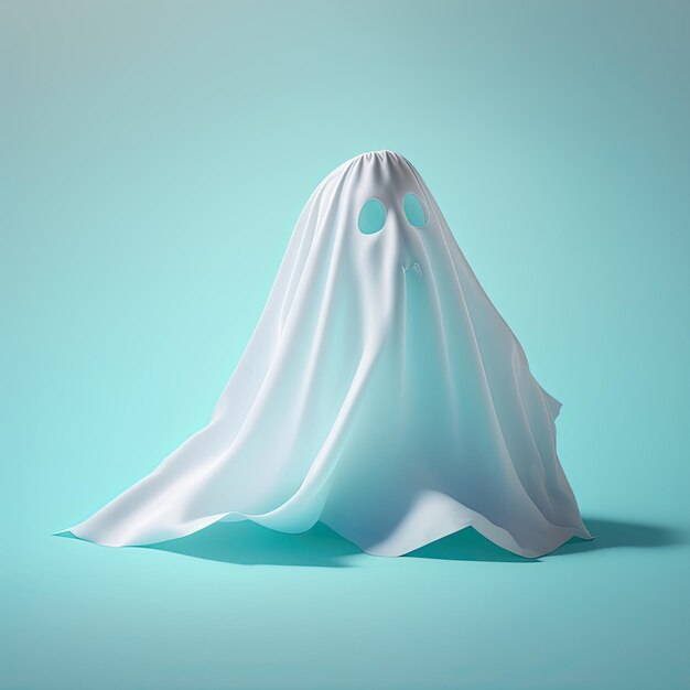 Ilustracja sylwetki phantom ducha wyizolowanych na niebieskim tle Halloween upiorny potwór pływający pod nocą Generative AI