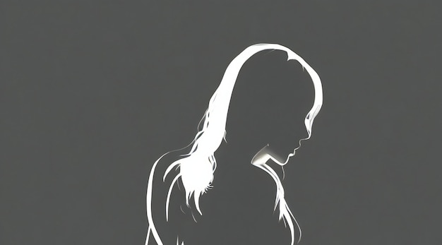 Ilustracja sylwetki pięknej dziewczyny na ciemnym tle