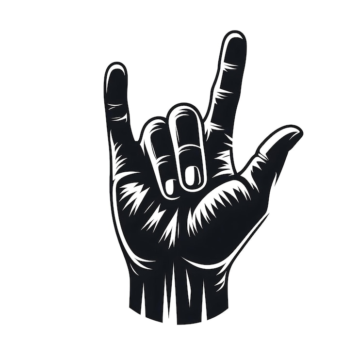Zdjęcie ilustracja sylwetki ręki rock and roll na białym tle