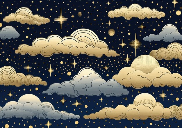Ilustracja szczegółowego marzycielskiego krajobrazu w ciemnoszarym i beżowym niebie konstelacje chmury piękne gwiaździste niebo Generacyjna sztuczna inteligencja
