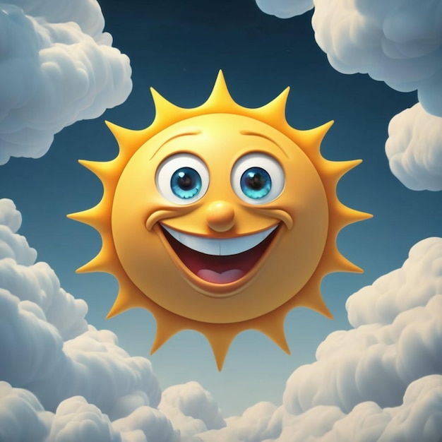 Ilustracja szczęśliwego słońca z chmurami wokół