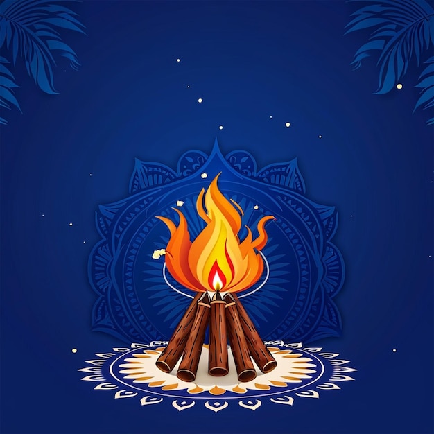 Zdjęcie ilustracja szczęśliwego święta lohri tło dla festiwalu punjabi wooden bonfire